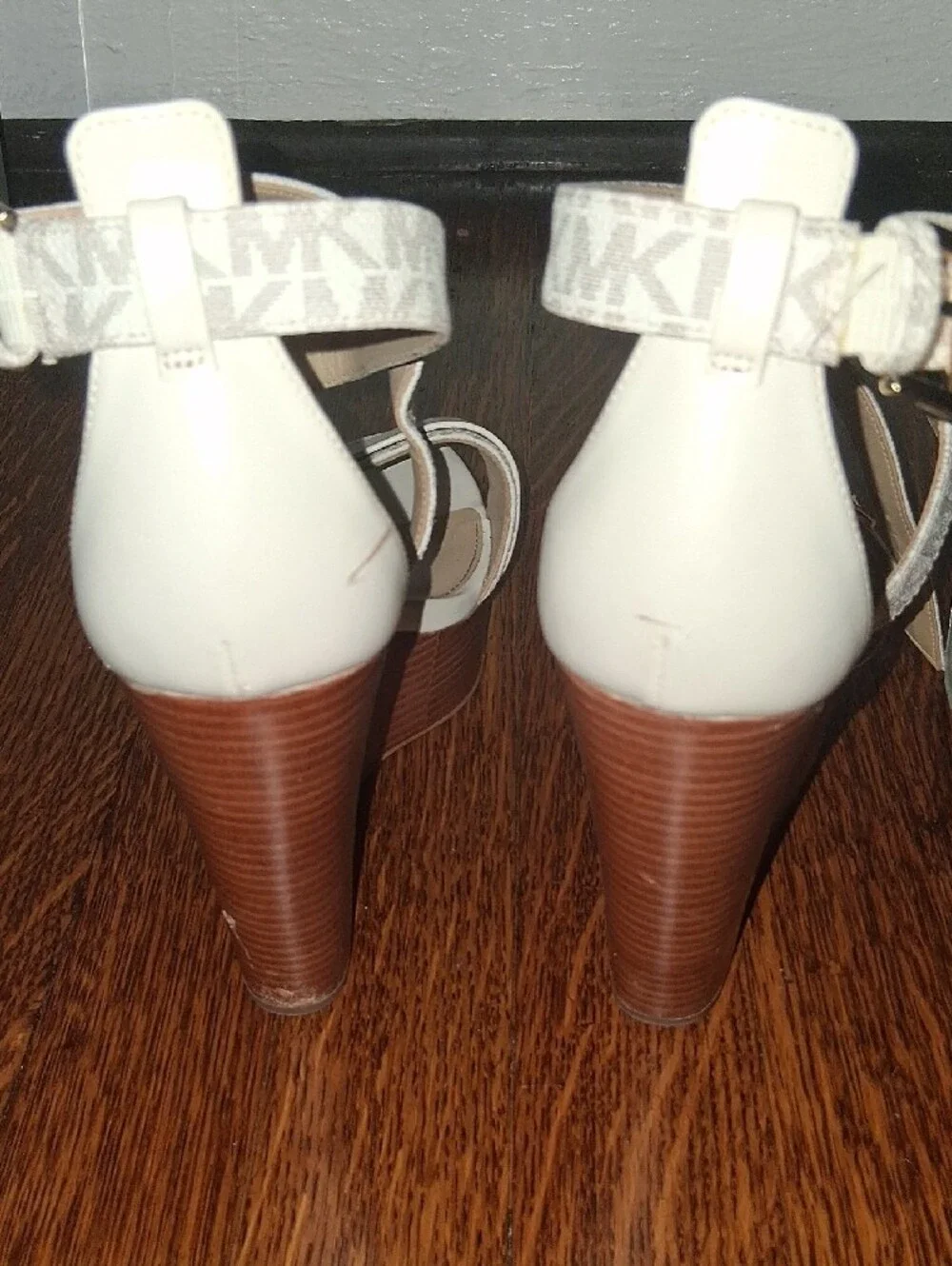 Michael Kors White & Signature Logo-Strap Block Heels